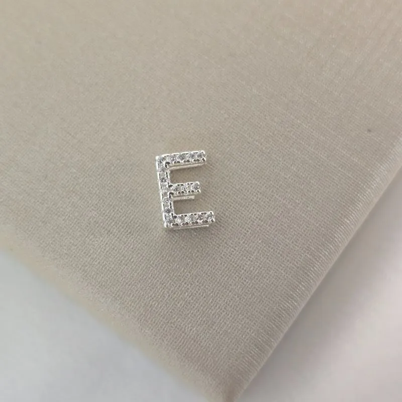 Pingente Letra E Zircônia Prata