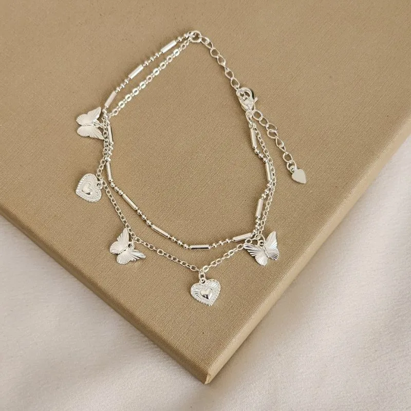 Pulseira Dupla Coração e Borboleta