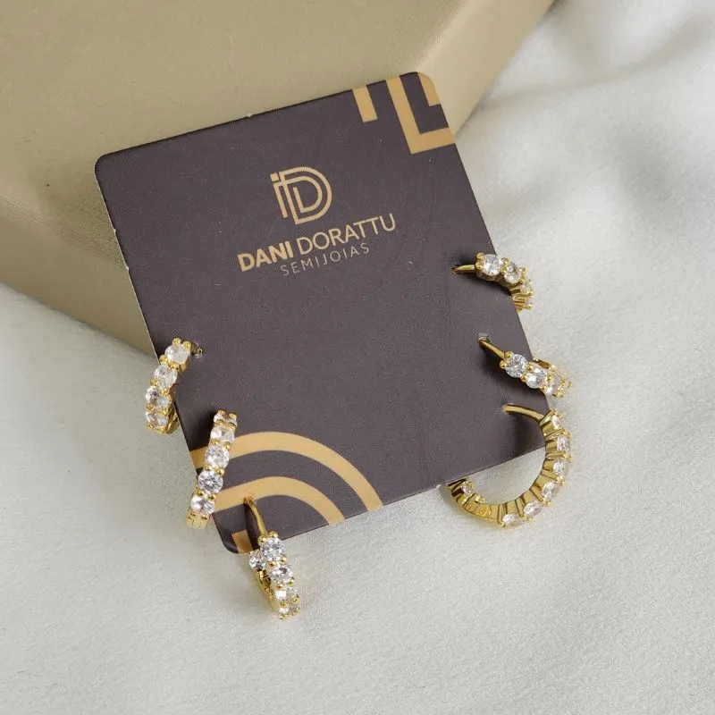 Trio de Argolas Delicadas Zircônia