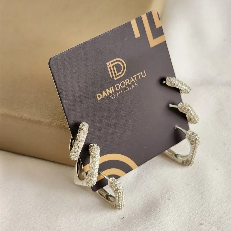 Trio de Argolas Delicadas Zircônia