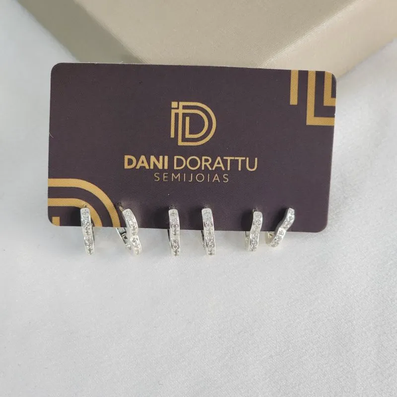 Trio de Argolas Corações Zircônia