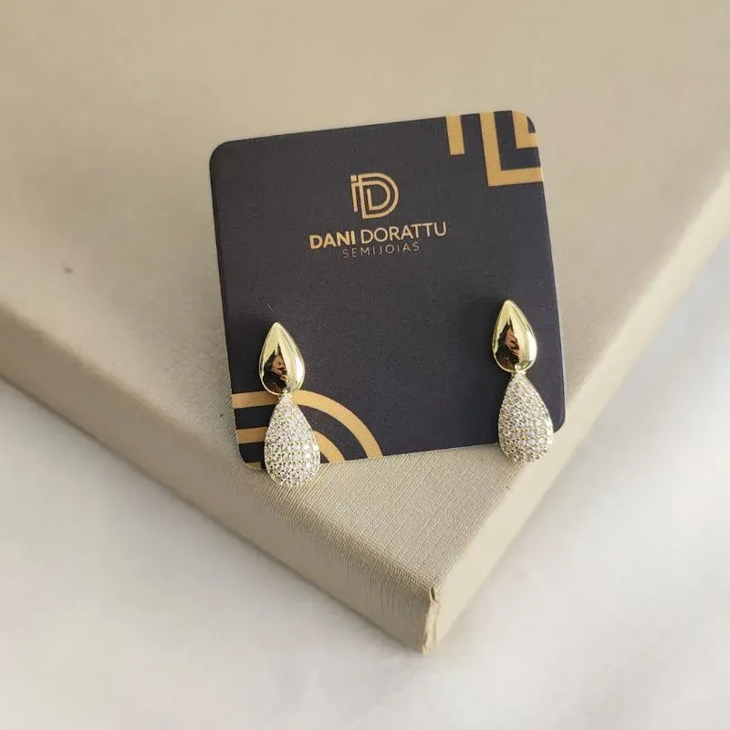 Brinco Gota Zircônia Cravejada