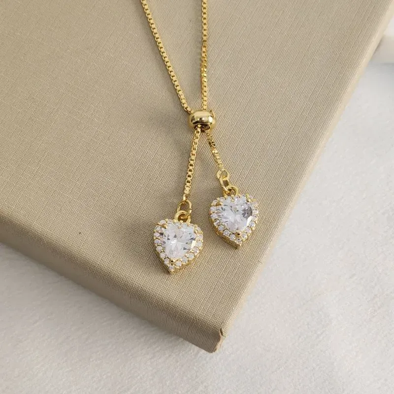 Colar Gravatinha Coração Zircônia