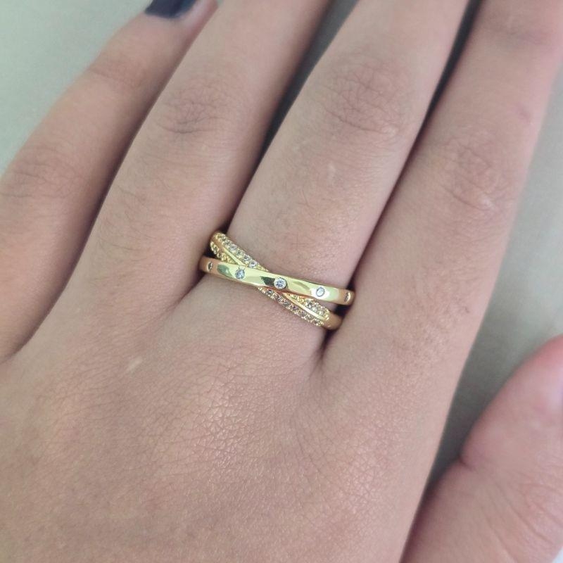 Anel em X Cravejado Zirconia