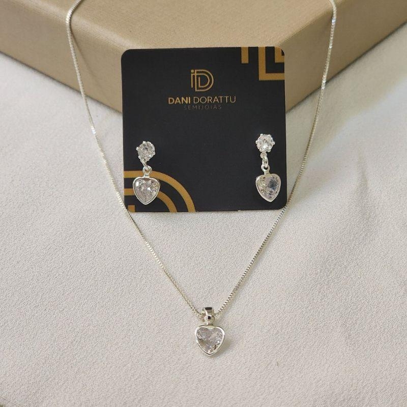 Conjunto Delicado Coração Zirconia