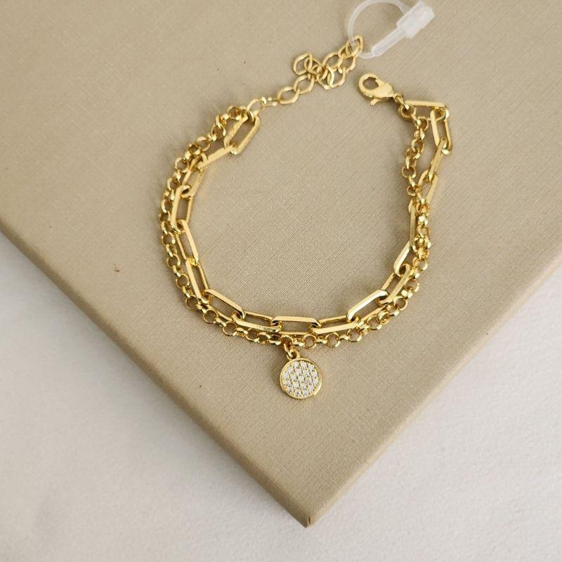 Pulseira Dupla Lisa e Zircônia