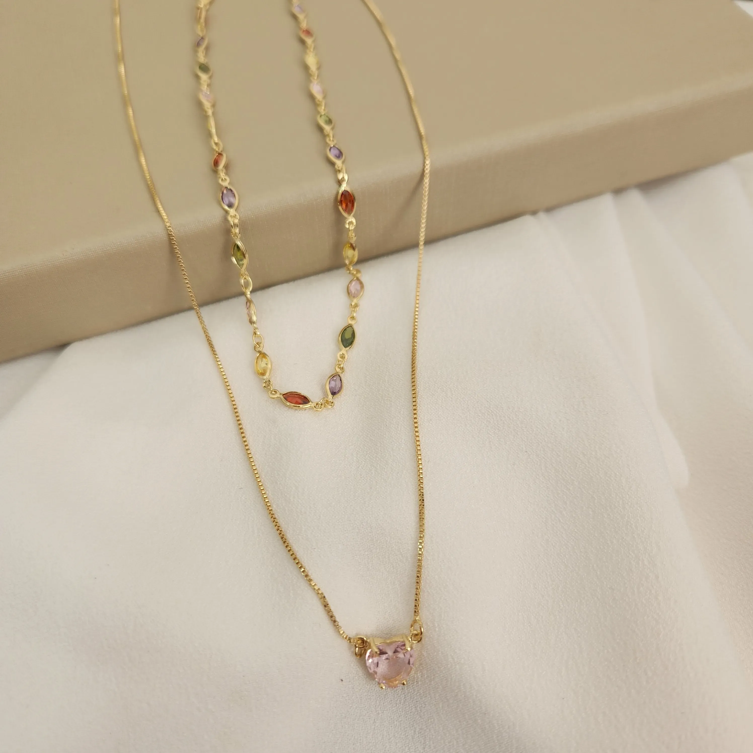Mix Colar Delicado Colorido Colar Coração banhado Ouro 18k