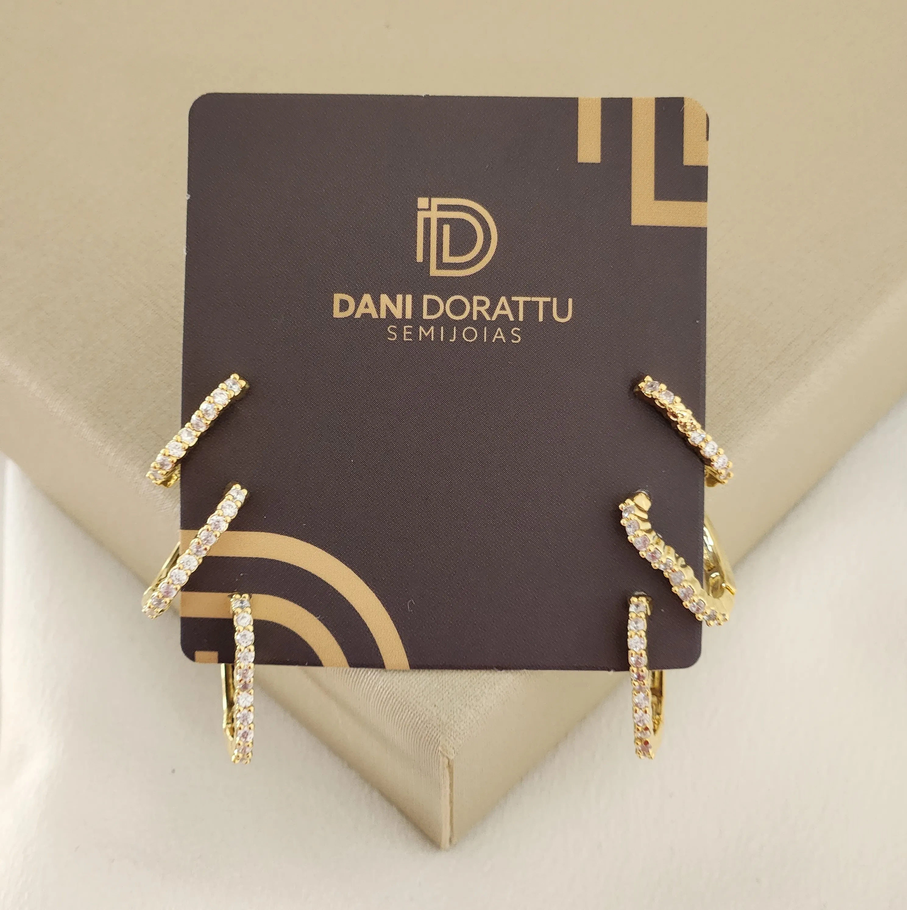 Trio Argola Zircônia Coração banhado Ouro 18k