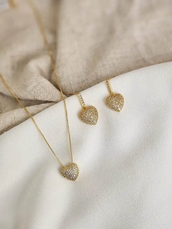 Colar Coração Zircônia Cravejado banhado Ouro 18k