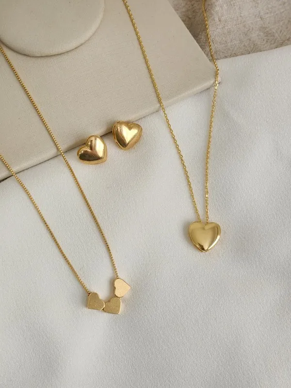 Colar Coração Maciço banhado Ouro 18k