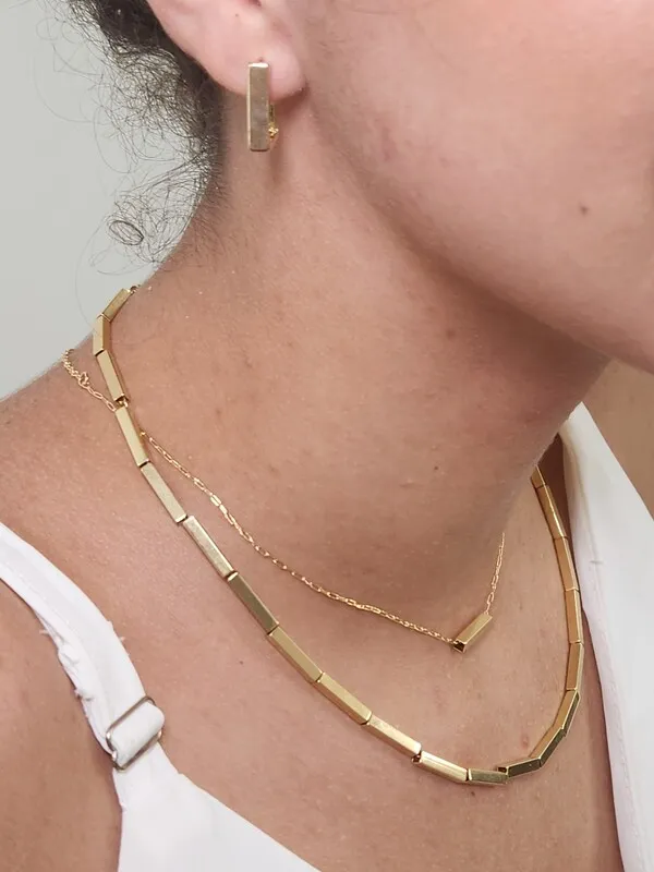 Brinco Duplo Retangular Fino banhado Ouro 18k