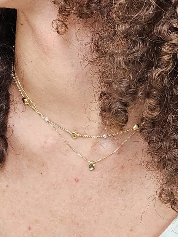 Colar Delicado Choker Pérola Coração Banhado Ouro 18k
