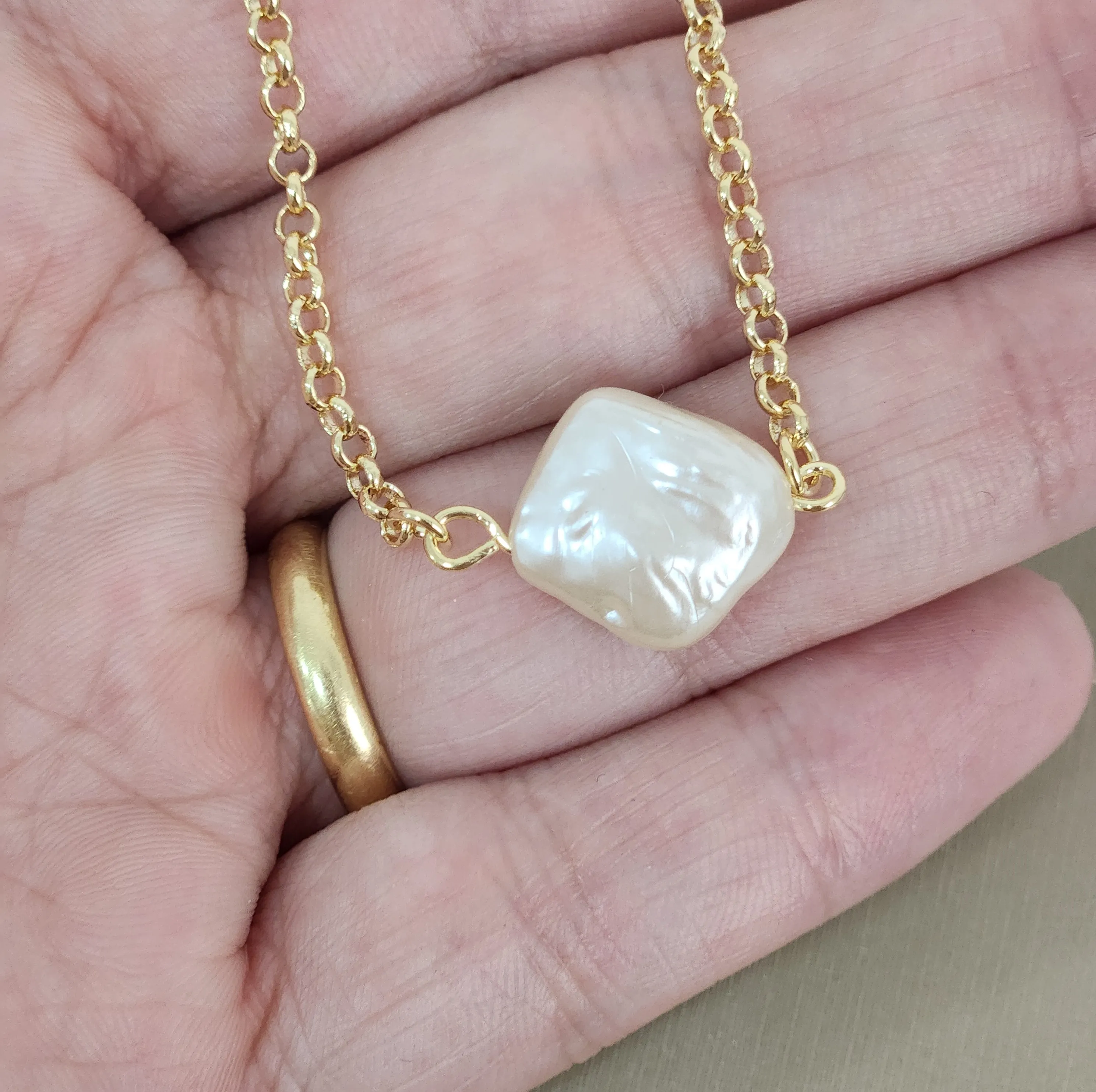 Colar Pérola Barroca banhado Ouro 18k