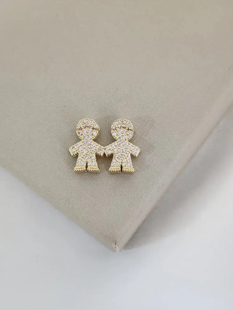 Pingente Dois Filhos Zircônia Cristal banhado Ouro 18k