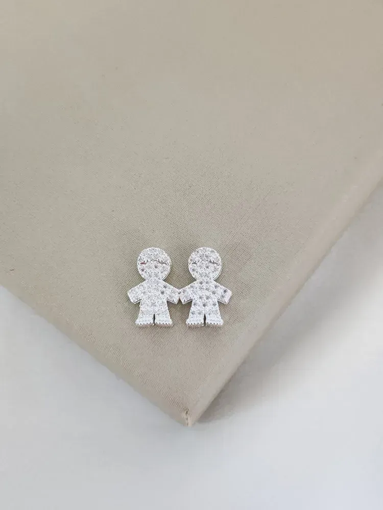 Pingente Dois Filhos Zircônia Cristal Prata