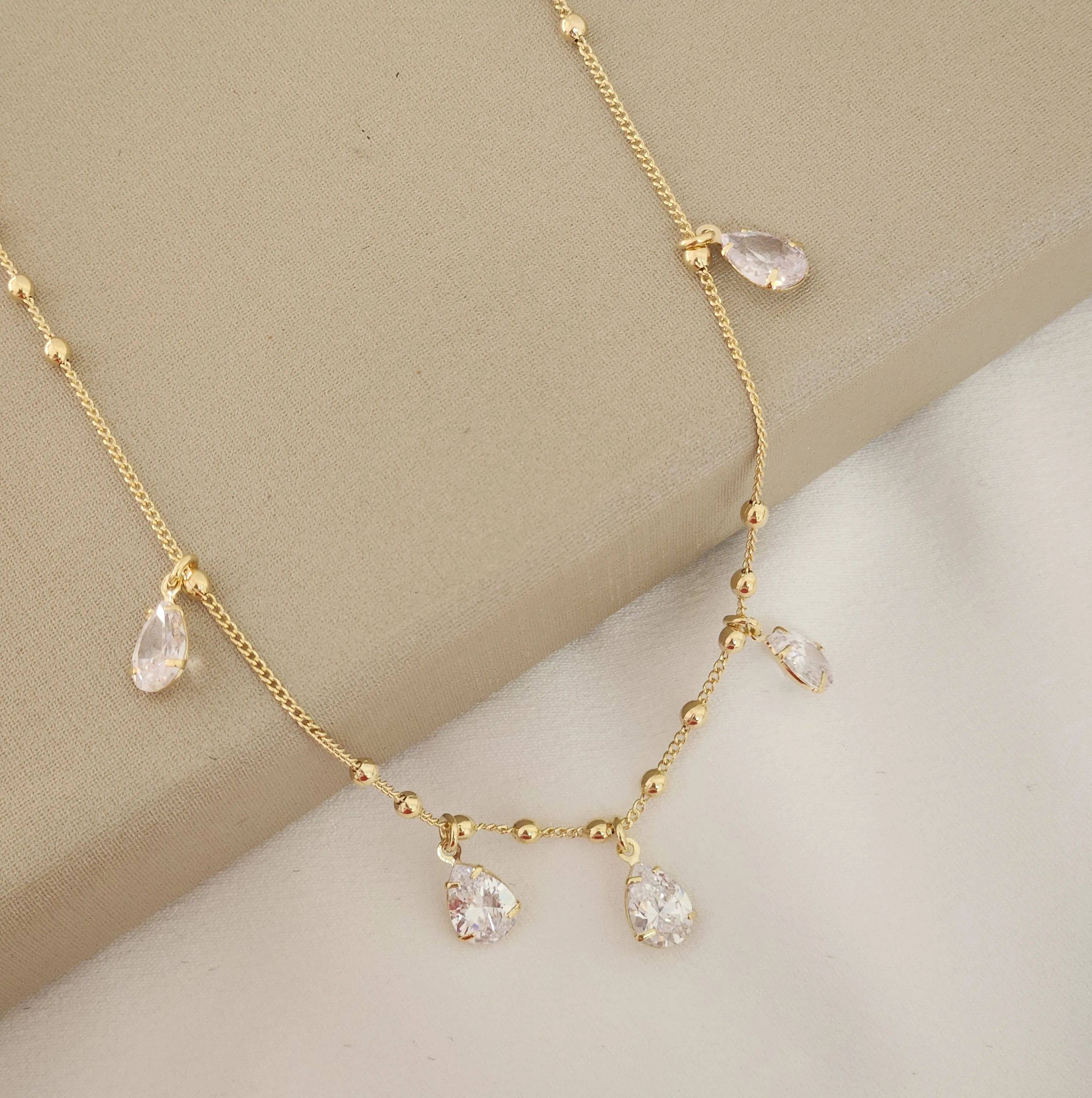 Colar Bolinha Gota Zircônia Cristal