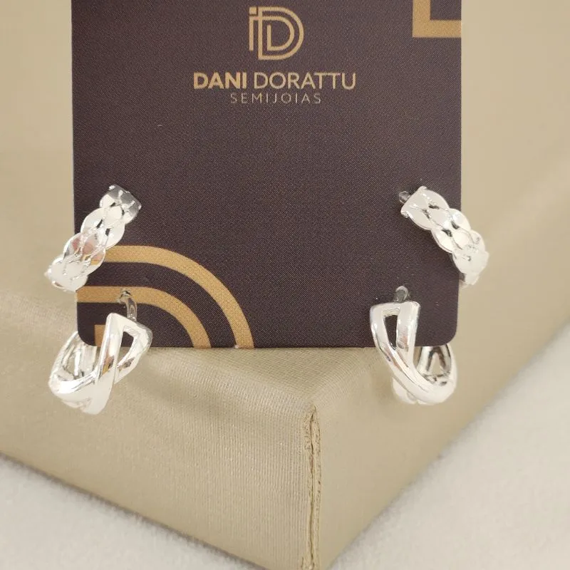 Argola Dupla Entrelaçada banhada Prata