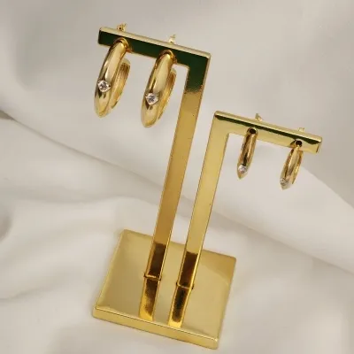 ARGOLA DUPLA LISA COM ZIRCÔNIA CRAVEJADA