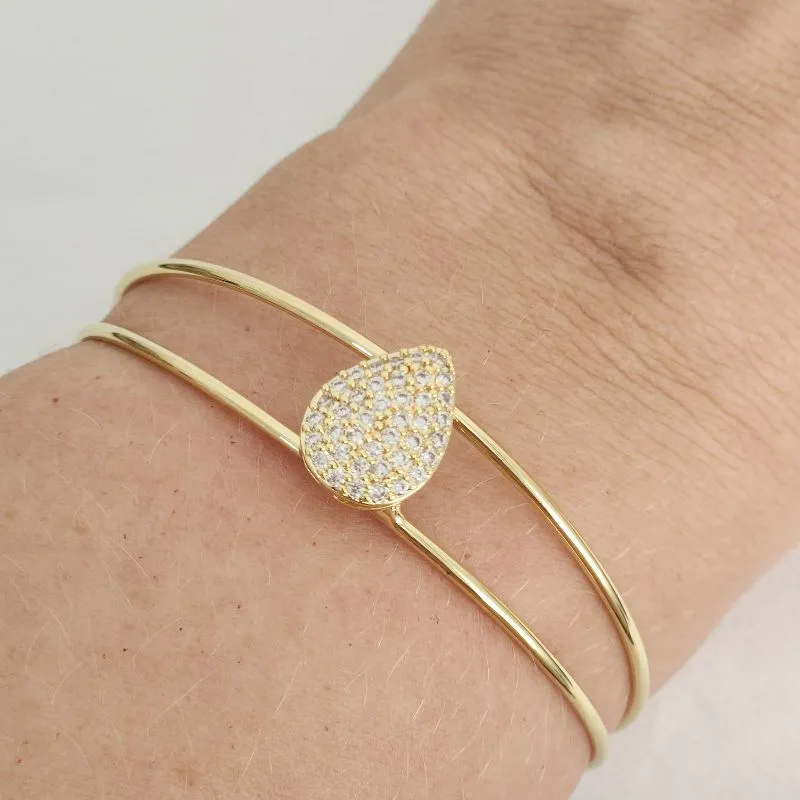 Bracelete Gota Zircônia Cravejada banhada Ouro 18k