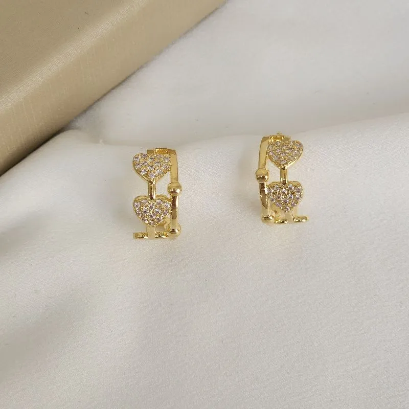 Brinco Argola Coração Zircônia Cravejada banhado Ouro 18k