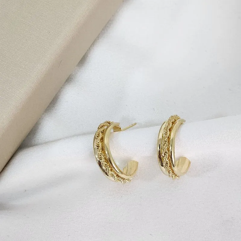 Brinco Argola Cordão Baiano banhado Ouro 18k