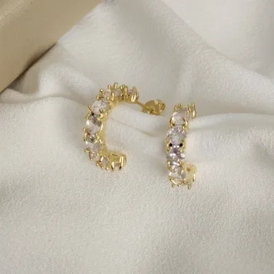 Brinco Argola Zircônia Banhado a Ouro 18k