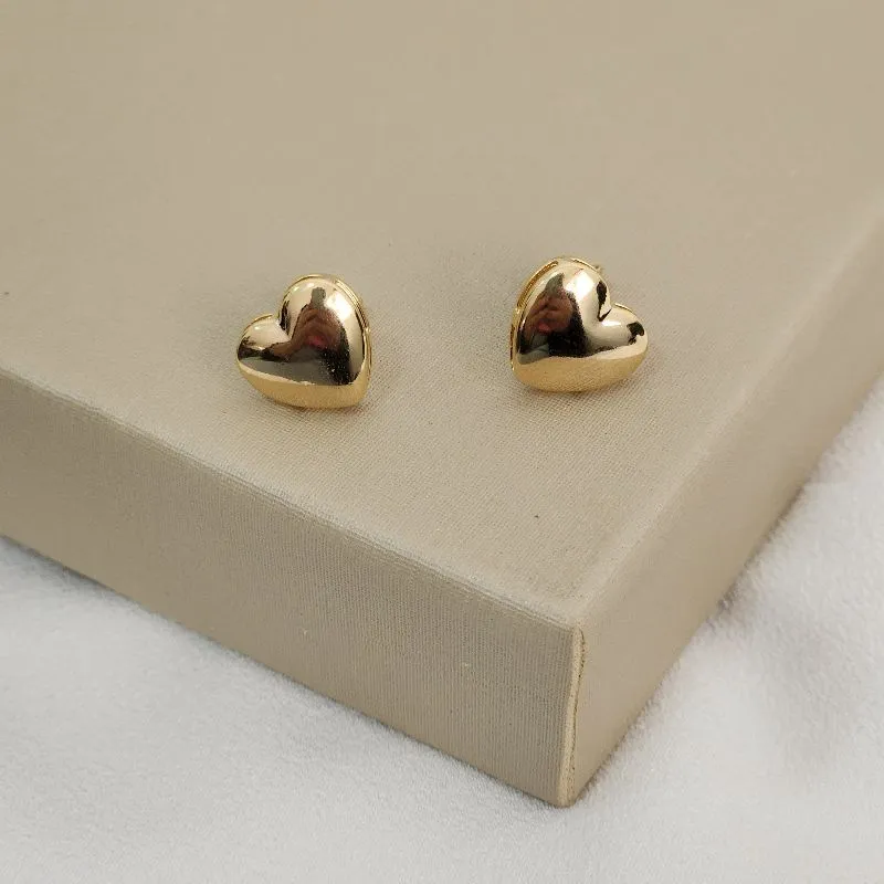 Brinco Coração Metal Maciço banhado Ouro 18k