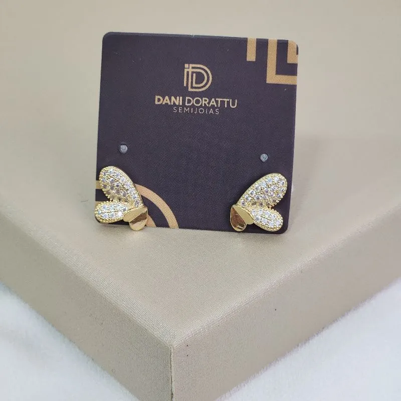 Brinco Delicado Coração Cravejado Zircônia banhao Ouro18k