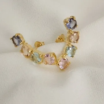 BRINCO EARCUFF COM PEDRAS COLORIDAS