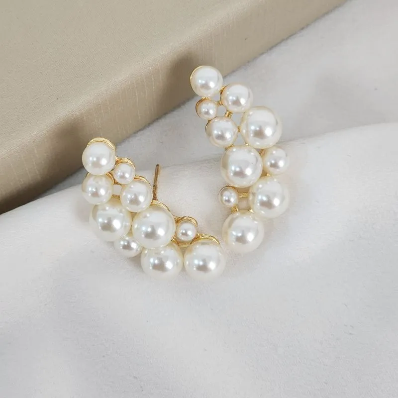 Brinco Grande Earcuff Pérola banhado Ouro 18k