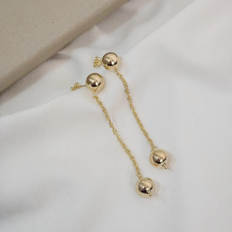 Brinco Bolinhas Longo Corrente Torcida banhado Ouro 18k