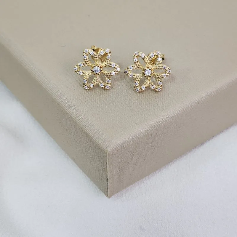 Brinco Flor Delicado Zircônia banhado Ouro 18k