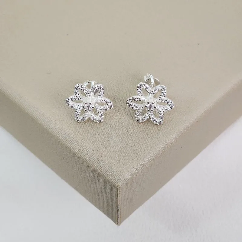 Brinco Flor Delicado Zircônia Prata