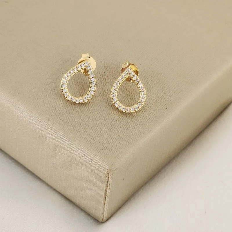 Brinco Gota Vazada Zircônia Cravejado banhado Ouro 18k