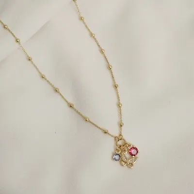 COLAR BOLINHA COM PINGENTE BORBOLETA/PEDRAS