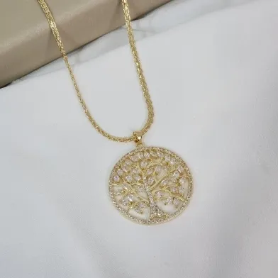 Colar com Pingente Redondo com Zircônia Cristal  Banhado a Ouro 18k