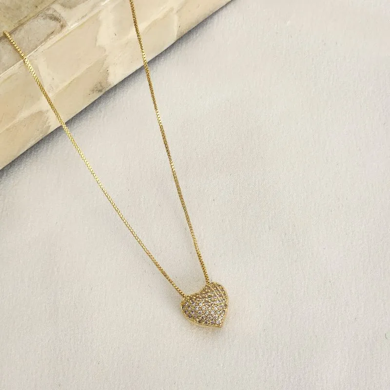 Colar Coração Zircônia Cravejado banhado Ouro 18k