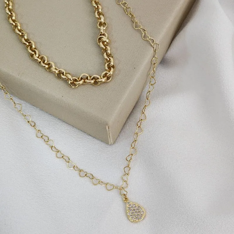 COLAR DUPLO C ELO PORTUGUES l GOTA ZIRCONIA