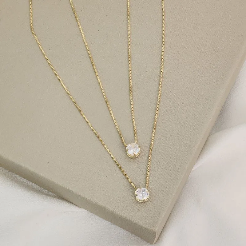 Colar Duplo com Ponto Luz Zircônia Cristal banhado Ouro 18k