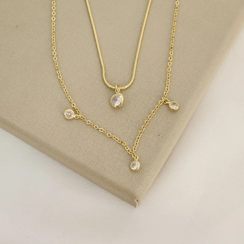 Colar Duplo Zircônia Cristal