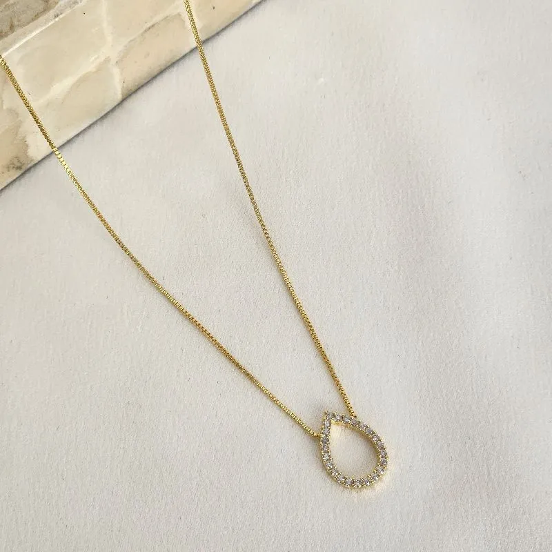 Colar Gota Vazada Zircônia banhada Ouro 18k