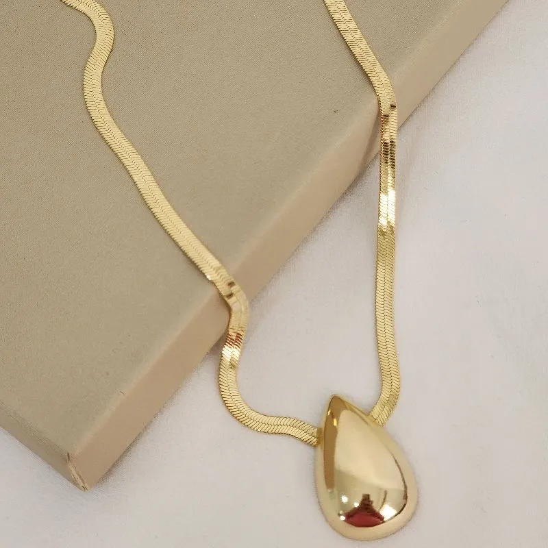 Colar Maleável Pingente Gota Lisa banhado Ouro 18k