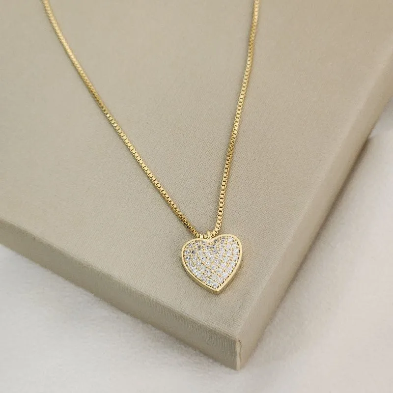 Colar Pingente Delicado Coração Cravejado Zircônia banhado Ouro 18k