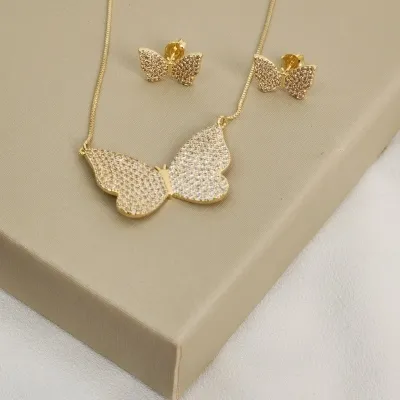 CONJUNTO BORBOLETA CRAVEJADO COM ZIRCÔNIA