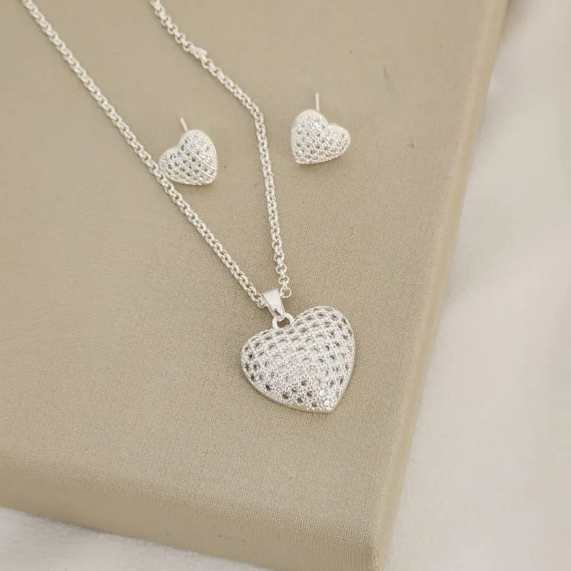 Conjunto Coração Cravejado Prata