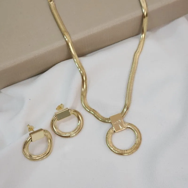 Conjunto Corrente Maleável Pingente Geométrico banhado Ouro 18k