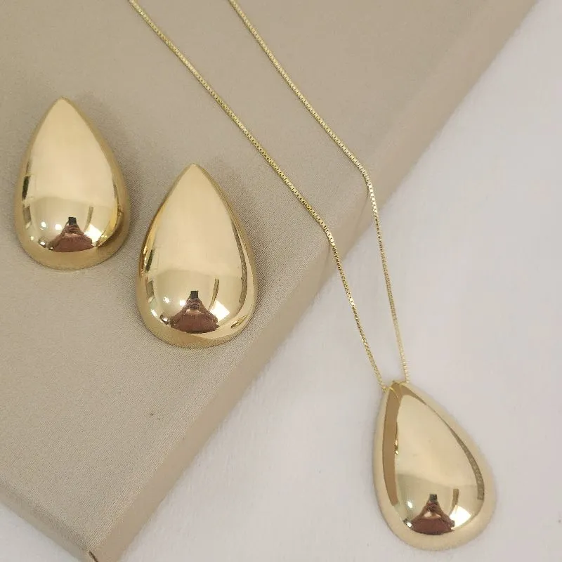 Conjunto Liso Gota banhado Ouro 18k