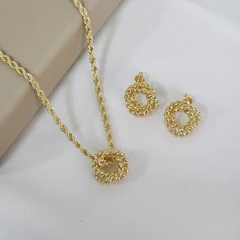 Conjunto Metal Cordão Baiano banhado Ouro 18k
