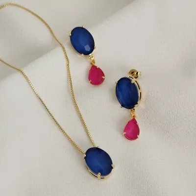 CONJUNTO PEDRAS COLORIDAS COM PINGENTE