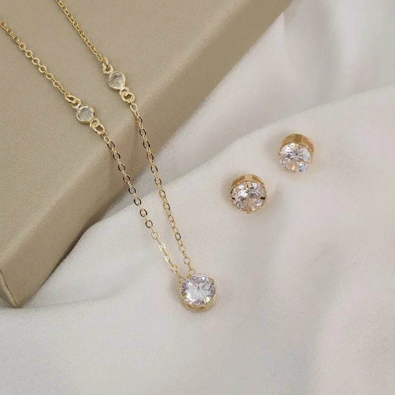 Conjunto Ponto Luz Corrente  Zircônia banhado Ouro 18k